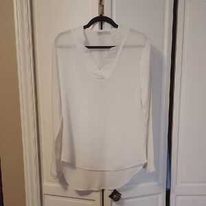 White Tunic Lightweight Sheer V Neck Long Sleeve Size XL